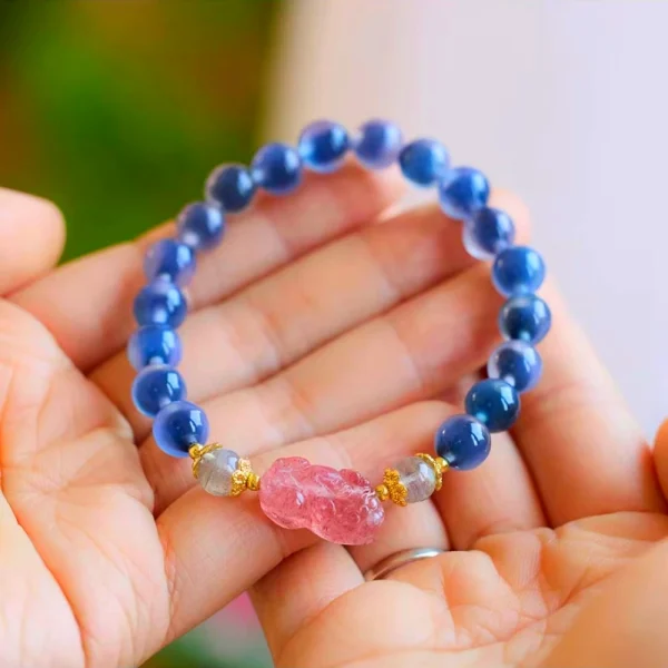 High quality blue agate bracelet, strawberry crystal Pixiu