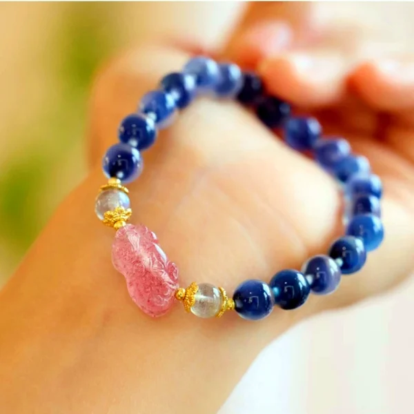 High quality blue agate bracelet, strawberry crystal Pixiu - Image 2