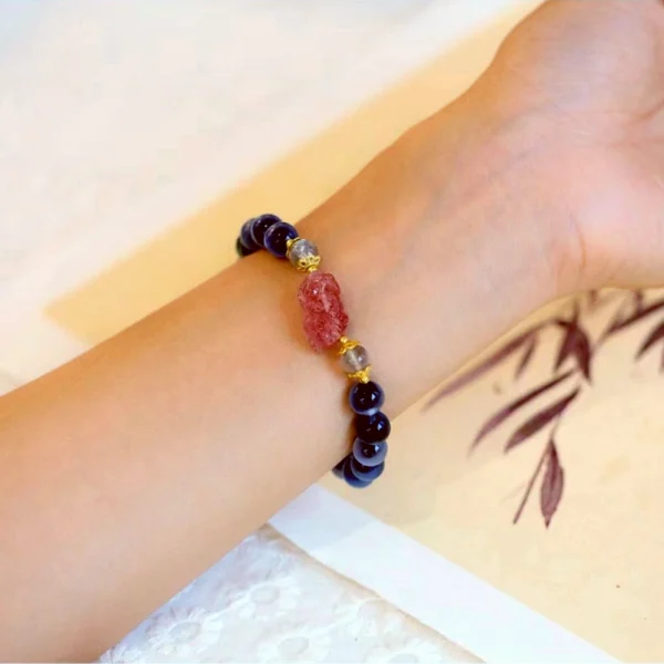 High quality blue agate bracelet, strawberry crystal Pixiu - Image 4