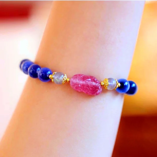 High quality blue agate bracelet, strawberry crystal Pixiu - Image 5