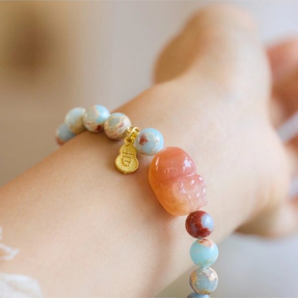 Exquisite pink Shoushan stone PiXiu/Natural bodhi like stars and moon - Image 3