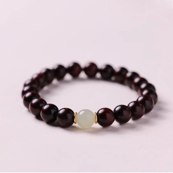 Handcrafted Small Leaf Rosewood Bracelet with Hetian Jade – Feng Shui Jewelry for Prosperity and Protection
