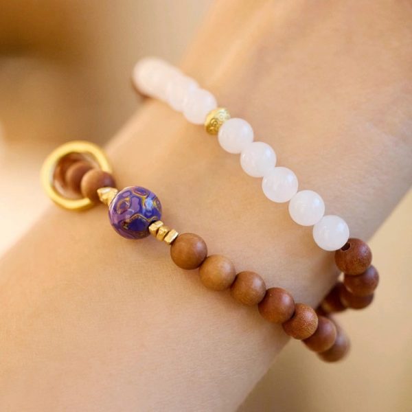 Rosewood lacquer Beads Sandalwood white jade Bracelet/Necklace-Bring good luck and energy - Image 5