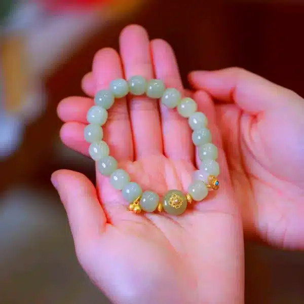 Gold inlaid with jade  Hetian Jade Bracelet-Bring Wealth and Luck - Image 5