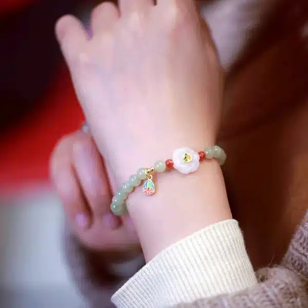 White Jade Flower  Hetian Jade Bracelet-Bring Success and Good Luck - Image 2