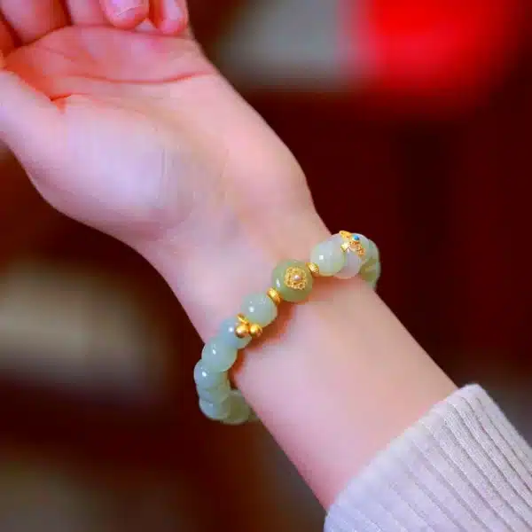 Gold inlaid with jade  Hetian Jade Bracelet-Bring Wealth and Luck - Image 3