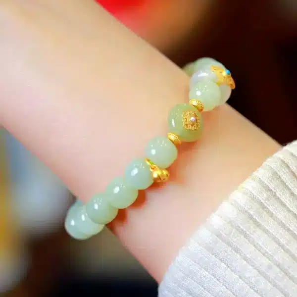 Gold inlaid with jade  Hetian Jade Bracelet-Bring Wealth and Luck - Image 2