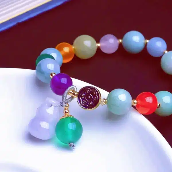 Jade Gourd Jadeite Bracelet-Bring Good Luck and Happiness - Image 2