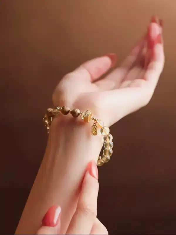 Citrine Crystal Bracelet with Agarwood Beads – Natural Yellow Quartz for Luck, Abundance & Protection - Image 3
