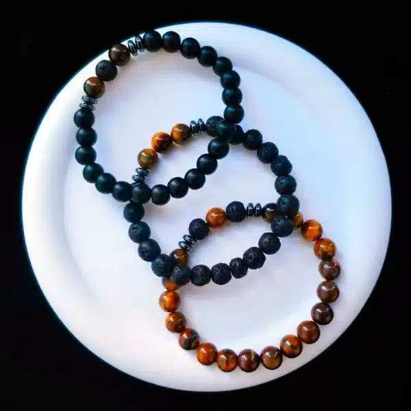 3-Piece Natural Stone Bracelet Set – Tiger Eye Bracelet, Volcanic Stone Bracelet & Matte Stone Beads – 8mm Beads for Men & Women - Image 2