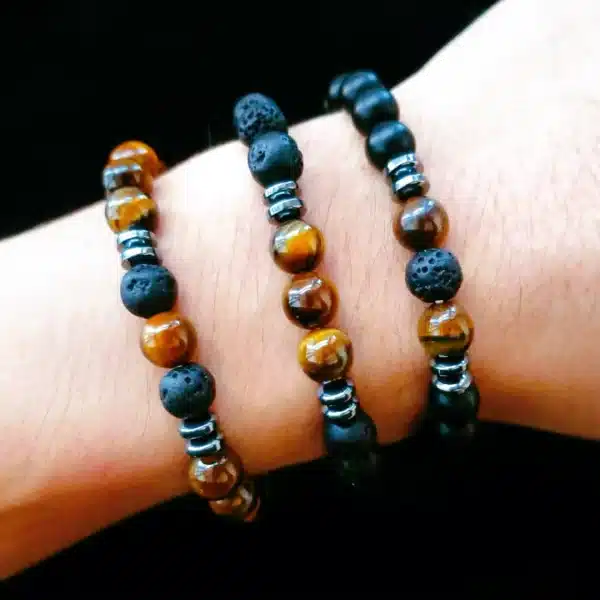 3-Piece Natural Stone Bracelet Set – Tiger Eye Bracelet, Volcanic Stone Bracelet & Matte Stone Beads – 8mm Beads for Men & Women - Image 4