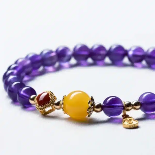 Natural Amethyst Bracelet with Beeswax & Carnelian – Calming Energy & Creativity - Image 3