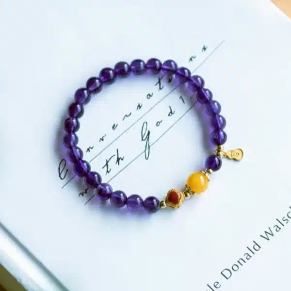 Natural Amethyst Bracelet with Beeswax & Carnelian – Calming Energy & Creativity - Image 4