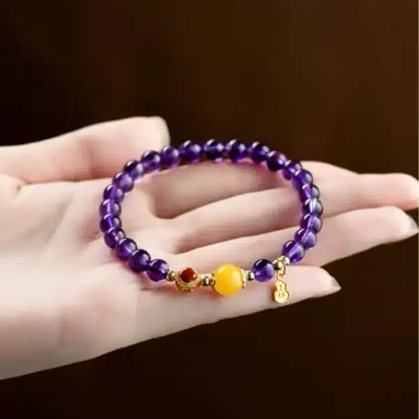 Natural Amethyst Bracelet with Beeswax & Carnelian – Calming Energy & Creativity - Image 5