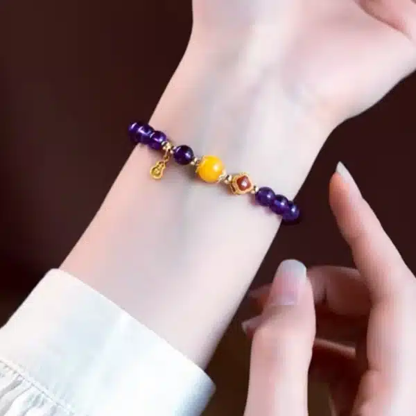 Natural Amethyst Bracelet with Beeswax & Carnelian – Calming Energy & Creativity - Image 6