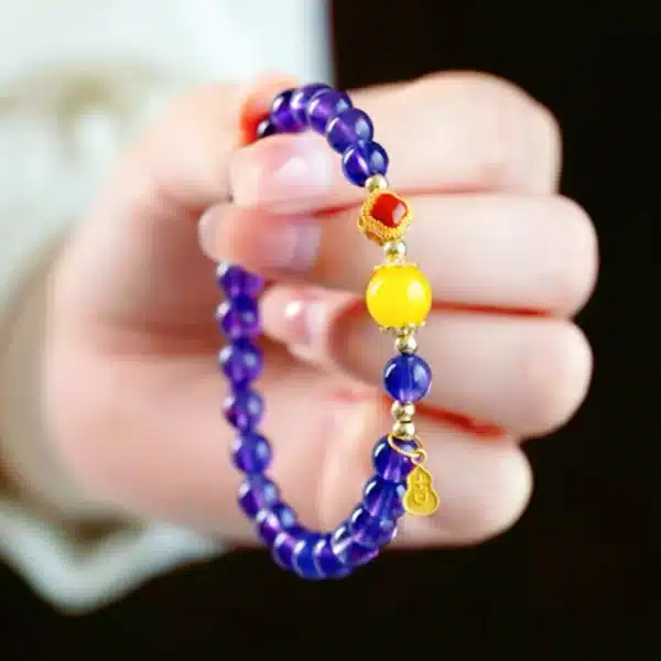 Natural Amethyst Bracelet with Beeswax & Carnelian – Calming Energy & Creativity - Image 2