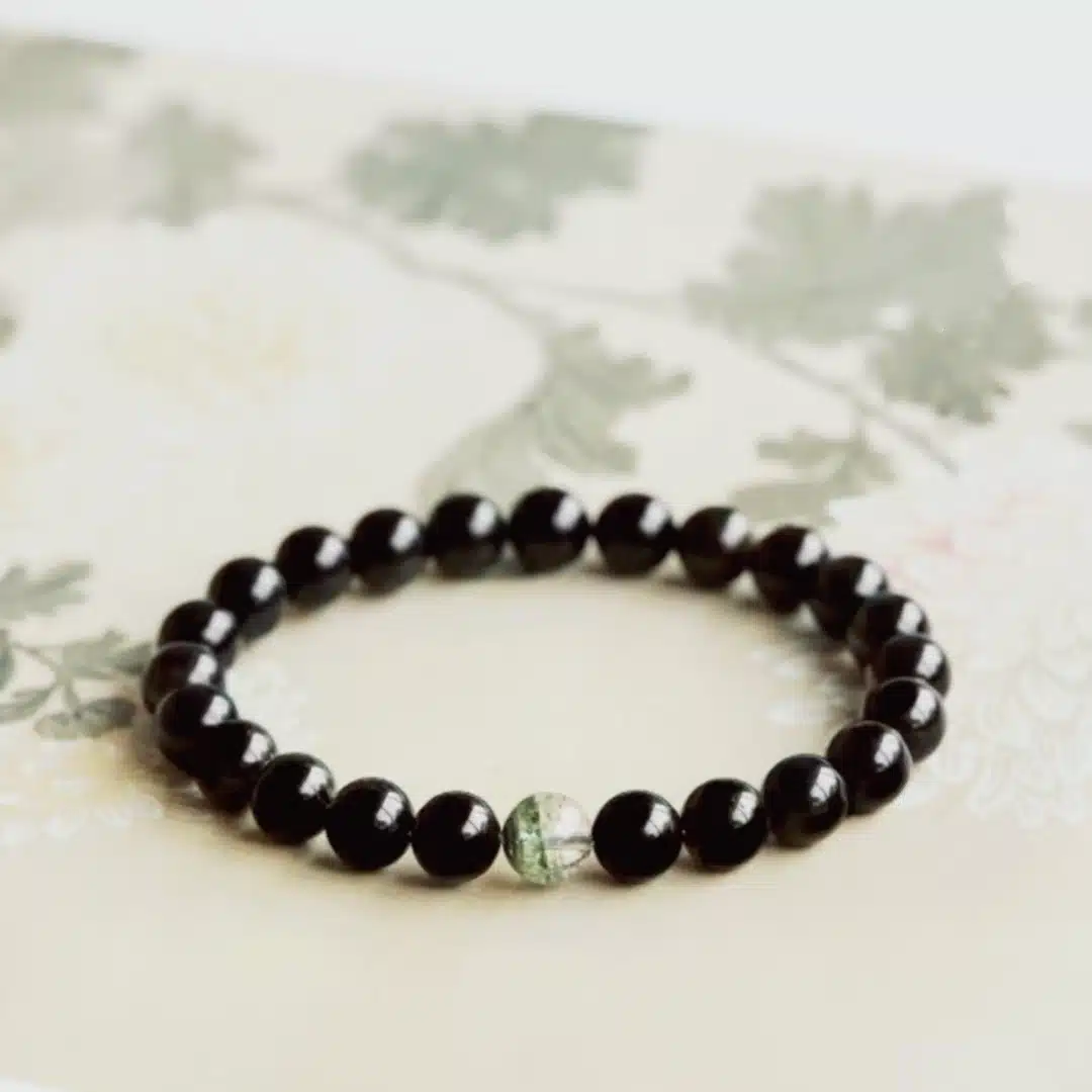 an amage of Obsidian Bracelet with Green Phantom Quartz