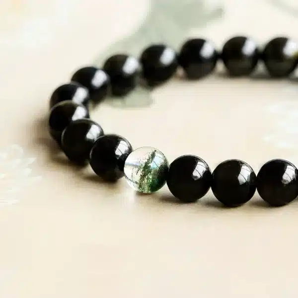 Obsidian & Green Phantom Quartz Bracelet – Transformation, Protection & Spiritual Awakening - Image 2