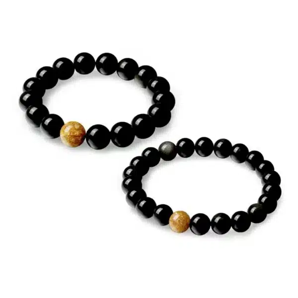 Obsidian Protection Bracelet with Golden Jade Bead – 8mm / 12mm Feng Shui Crystal - Image 3