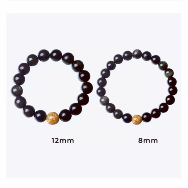Obsidian Protection Bracelet with Golden Jade Bead – 8mm / 12mm Feng Shui Crystal - Image 4