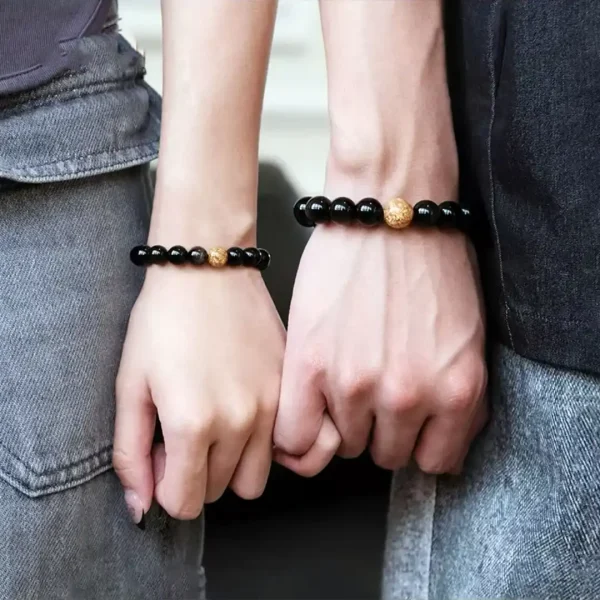 Obsidian Protection Bracelet with Golden Jade Bead – 8mm / 12mm Feng Shui Crystal - Image 5