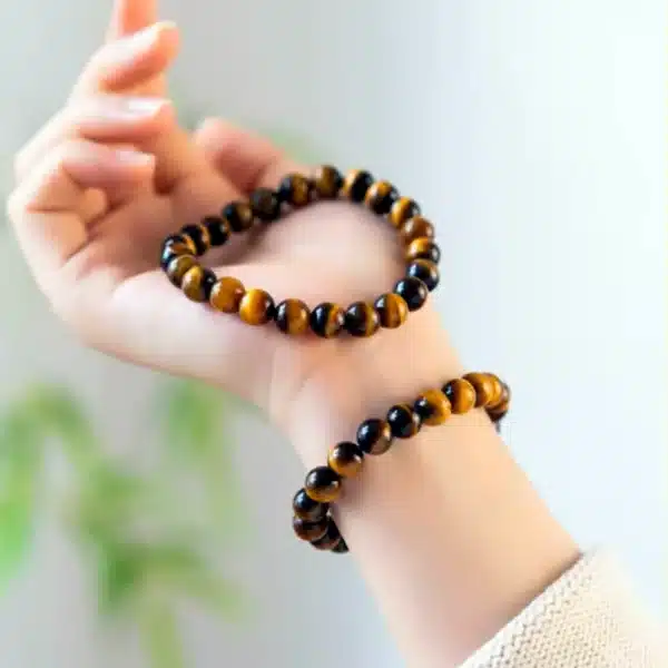 Simple Tiger Eye Stone Bracelet – Natural 8mm Crystal Beads for Strength & Focus - Image 3