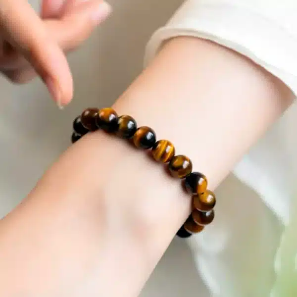 Simple Tiger Eye Stone Bracelet – Natural 8mm Crystal Beads for Strength & Focus - Image 4