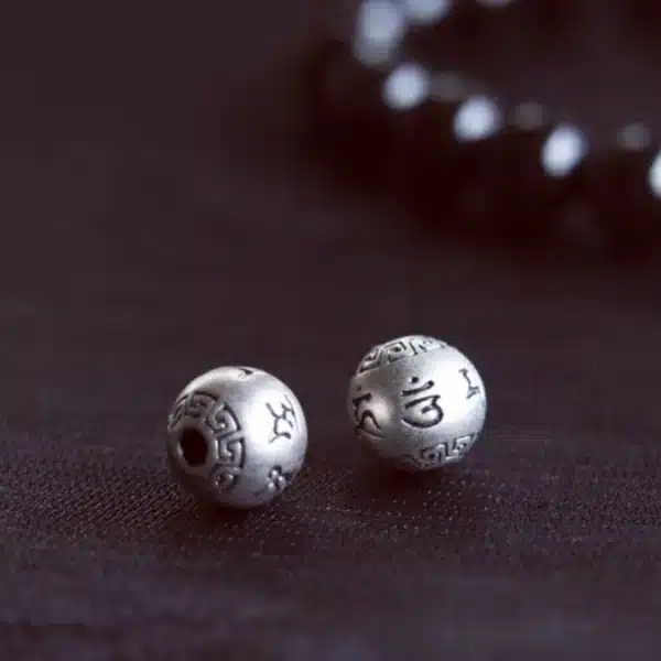 Obsidian Bracelet with Sterling Silver Mantra Bead – Om Mani Padme Hum Engraving - Image 5