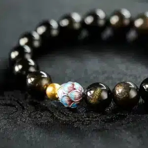 an amage of Black Obsidian Bracelet with Lotus Bead