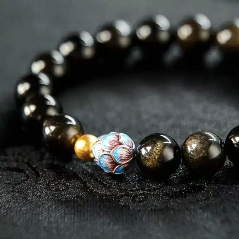 an amage of Black Obsidian Bracelet with Lotus Bead