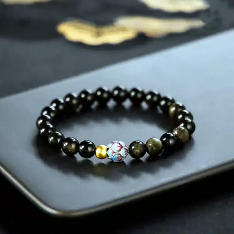 an amage of Black Obsidian Bracelet with Lotus Bead