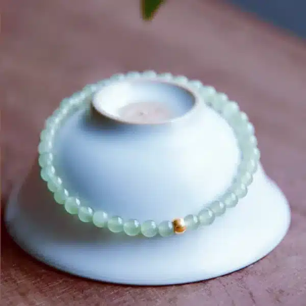 Elegant Hetian Jade Bracelet with Gold Lucky Beads – Authentic Xinjiang Chinese Jade - Image 3