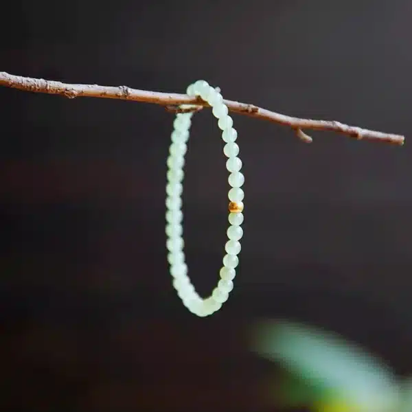 Elegant Hetian Jade Bracelet with Gold Lucky Beads – Authentic Xinjiang Chinese Jade - Image 4