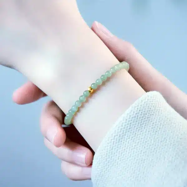Elegant Hetian Jade Bracelet with Gold Lucky Beads – Authentic Xinjiang Chinese Jade - Image 9