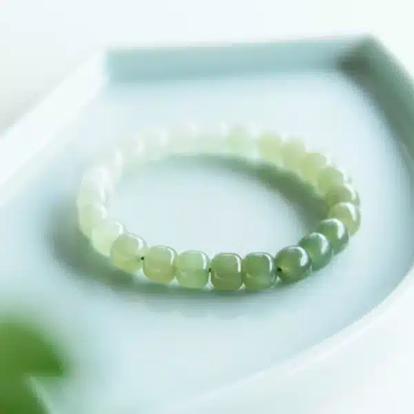 Feng Shui Gradient Hetian Jade Bracelet – Natural Color-Transition Jade Beads for Harmony & Luck - Image 4
