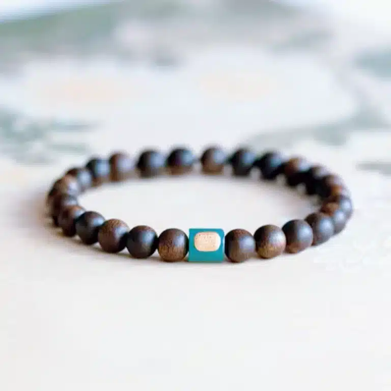 an amage of Sandalwood Bracelet with Blue Jade Barrel Bead
